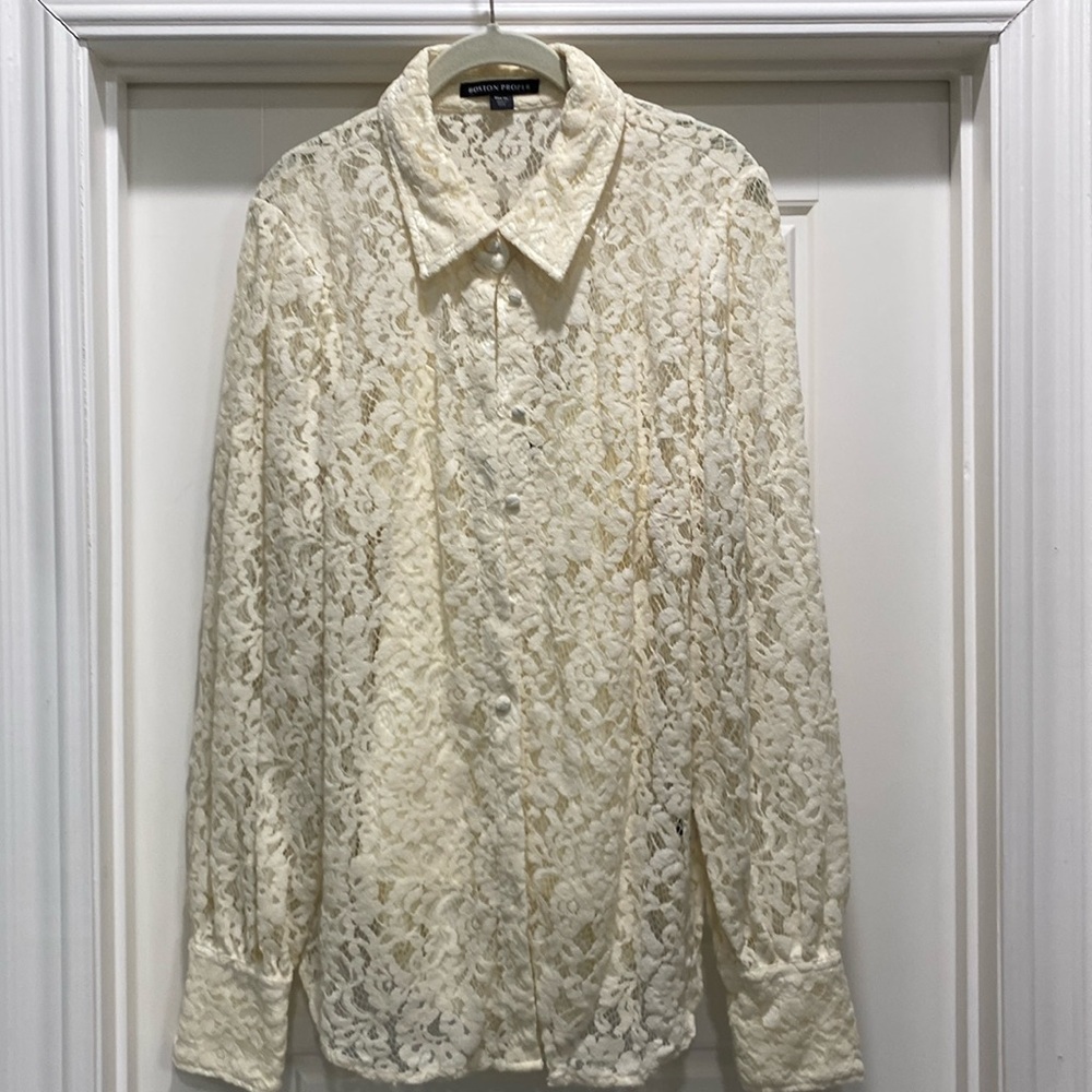 Lace blouse! Machine wash. Great with tank underneath.